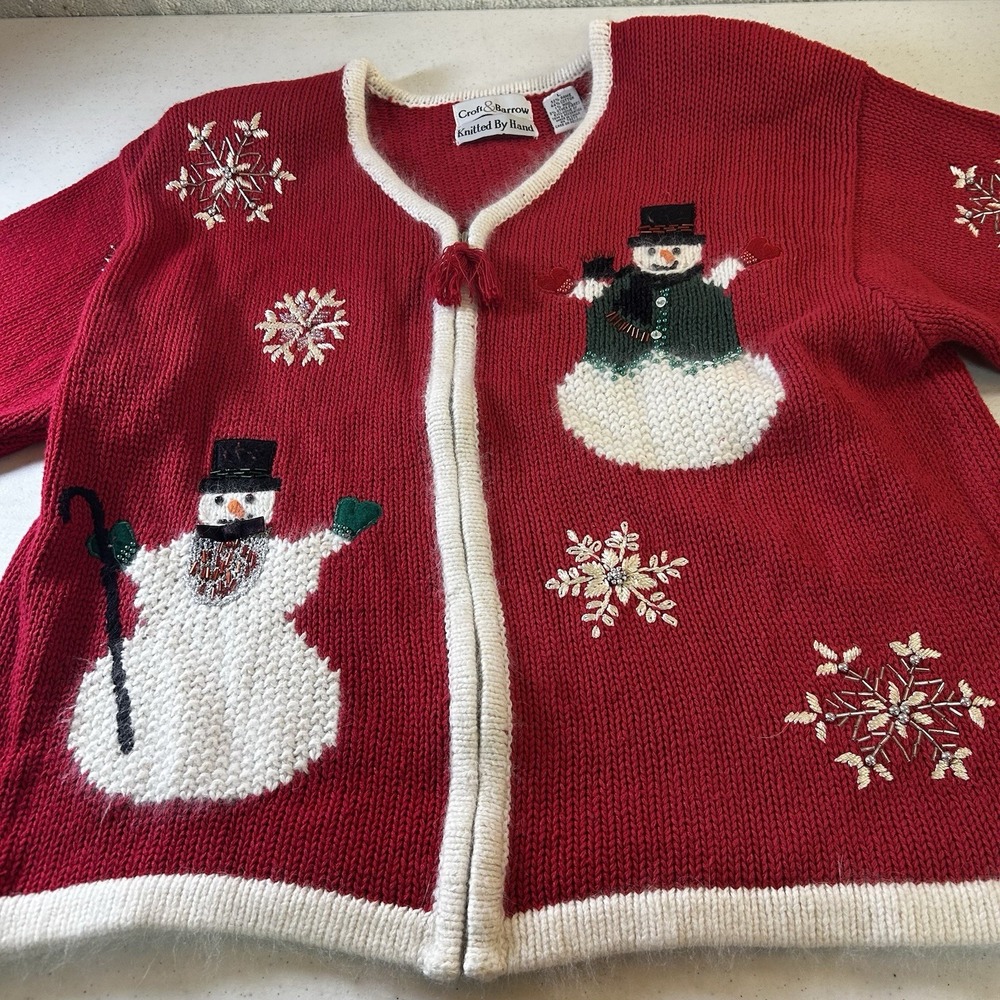 Croft & Barrow Cardigan‎ Women L, Red Knitted by Hand Sweater Christmas Grandma